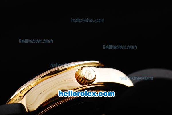 Rolex Datejust Swiss ETA 2836 Automatic Movement Rose Gold Case with Black&Diamond Dial Diamond Marker and Diamond Bezel-Black Rubber Strap - Click Image to Close